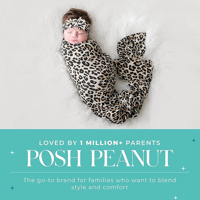 Posh Peanut Swaddle Blanket & Headband Set – Viscose from Bamboo Stretchy Baby Swaddle for Newborn Girls, Receiving Blanket or Nursing Cover