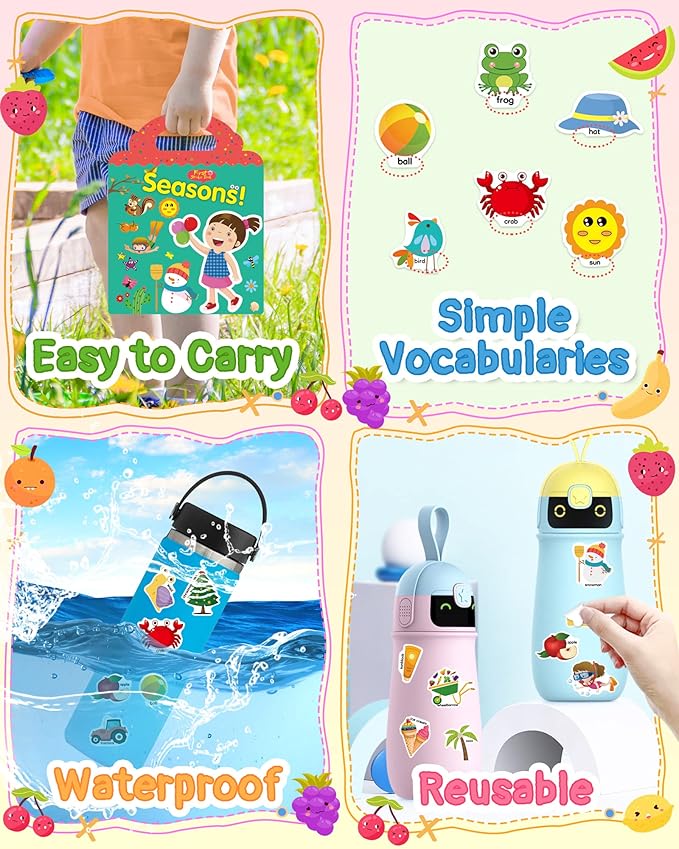 Benresive Reusable Sticker Books for Toddlers, Fun Travel Stickers for Kids, Toddler Sticker Book, Crafts Activities for Toddlers, 3 and Up Birthady Gifts - Season