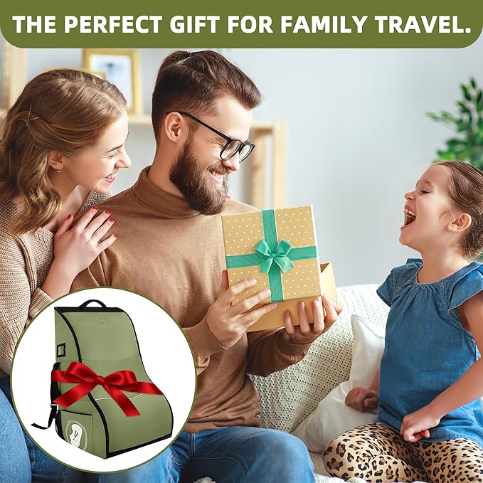 DerBiedersinn Car Seat Travel Bag for Airplane – Waterproof Heavy Duty Carseat Backpack for Gate Check or Airport Travel – Fits Infant, Convertible & Booster Seats, Army Green