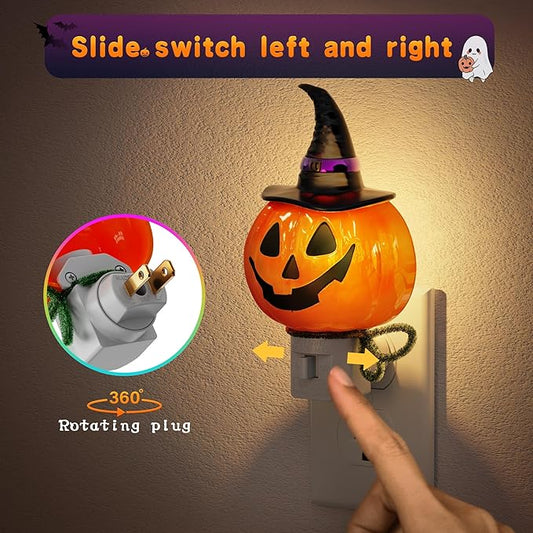 JandCase Pumpkin Night Light, 2 Pack 3000K Night Lights Plug into Wall,Cute & Funny Halloween Night Light for Kids,Plug in Pumpkin Nightlight with 360° Rotatable for Halloween Party Decor