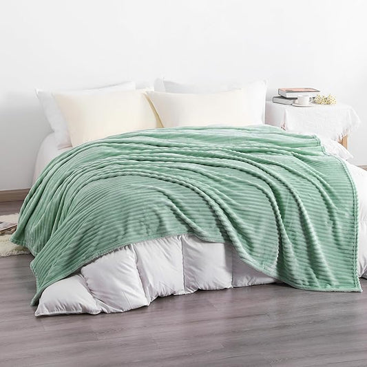 NTBAY Plush Flannel Twin Bed Blanket, 60X80 Inches Soft and Warm Lightweight Blanket with Striped Texture Bed Blanket for Couch Sofa Bed All Seasons, 60"x80", Mint