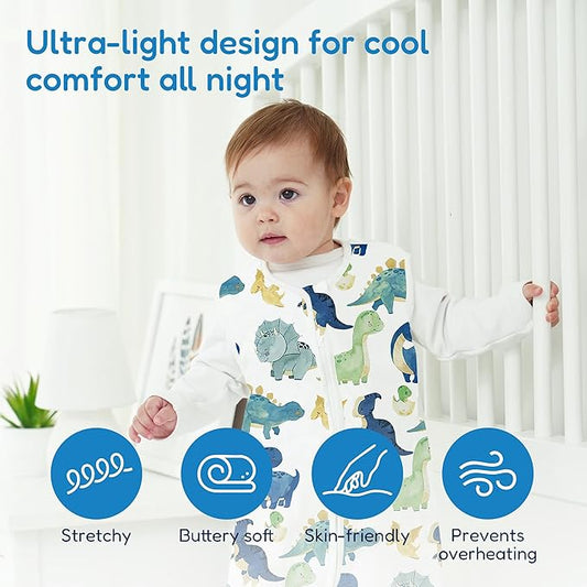 TotAha Cute Dinos Sleep Sack 6-12 months 3 Pack, Buttery Soft Swaddle Transition Wearable Blanket Baby Sleeping Bag, 0.5 TOG