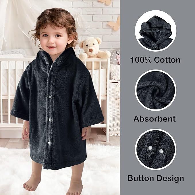 VOOVA & MOVAS Toddler Hooded Poncho Towel with Bear Ear, 0-3Years | 100% Cotton, Ultra-Soft & Absorbent | Gentle for Sensitive Skin, Bath, Pool & Beach Towel | Newborn, Navy
