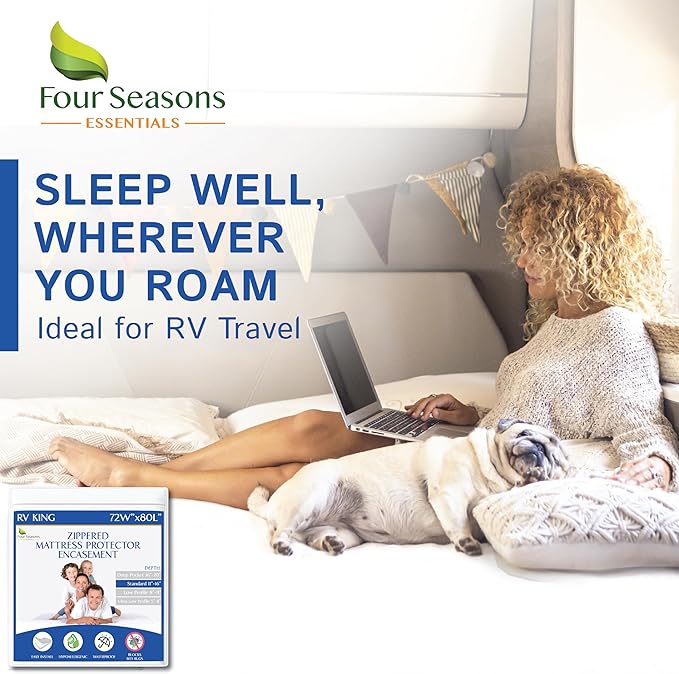 RV King Zippered Mattress Protector (72" Wx80 L) - Waterproof Encasement Premium Hypoallergenic Bed Cover Protects Against Bedbugs Dust Allergies - Breathable, Noiseles