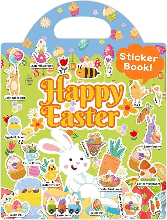 Benresive Reusable Sticker Book for Toddlers 2-4 Years, Fun Travel Stickers for Kids, Waterproof Sticker Books for Toddlers 1-3, Crafts Activities for Todddlers 1-3 2-4 3-5 - Easter
