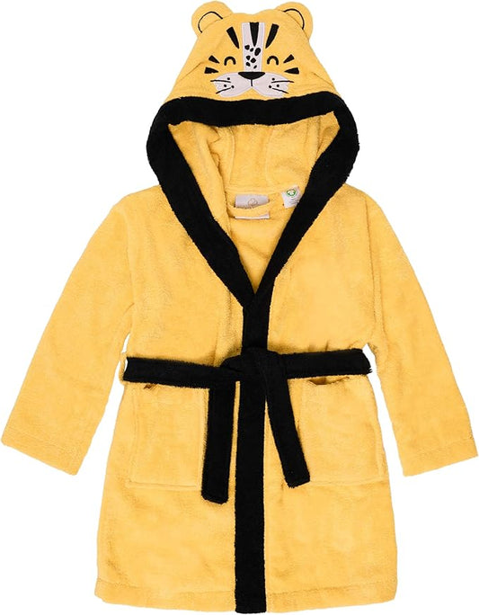 BAGNO MILANO Kids Organic Turkish Cotton Hooded Beach Cover-Up Towel, GOTS Certified, for Boys and Girls (Tiger Yellow, 7-8 Years)