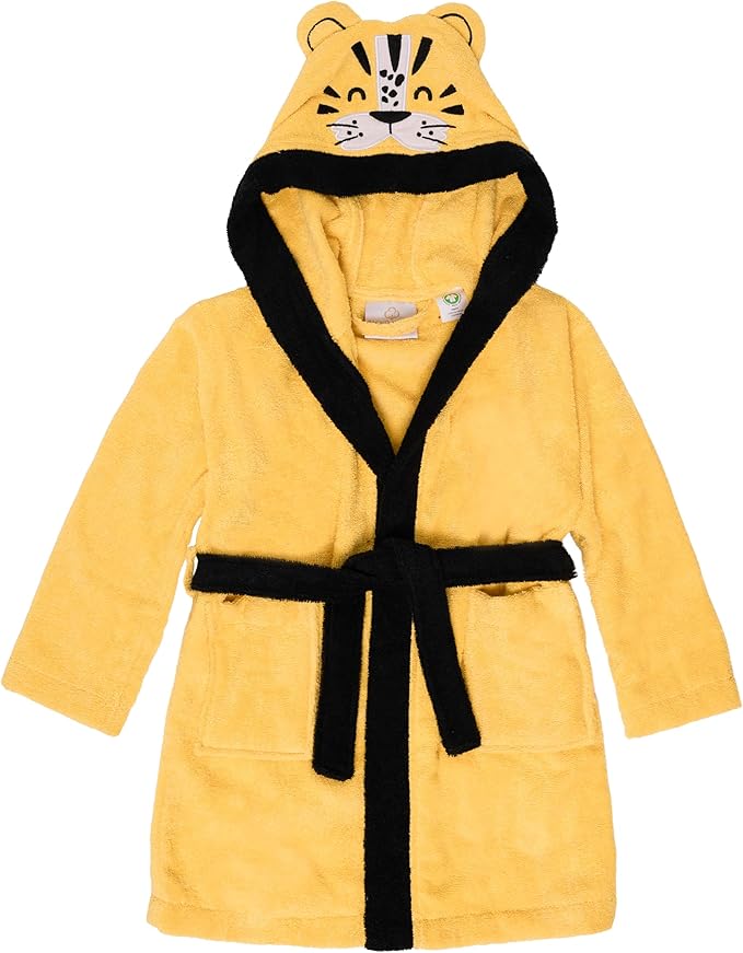 BAGNO MILANO Kids Organic Turkish Cotton Hooded Beach Cover-Up Towel, GOTS Certified, for Boys and Girls (Tiger Yellow, 3-4 Years)