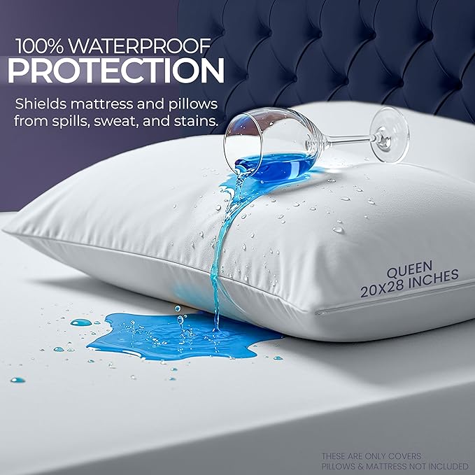 Utopia Bedding Waterproof Mattress Protector Set, Queen Sheet Set Deep Pocket Soft and Breathable, Includes 1 Fitted Style Mattress Cover and 2 Zippered Pillow Protectors