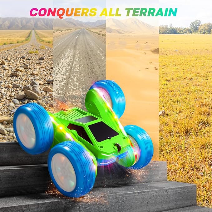Remote Control Car, 360° Flips Rotating RC Stunt Car with USB-C Charge Modular Battery, 4WD RC Cars with LED Lights Strips, All Terrain RC Truck Toys for Kids 3+ Year Old Boys Christmas Birthday Gift