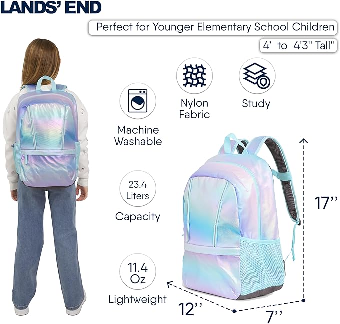 Lands' End Unisex Kids Medium ClassMate Lightweight Durable Elementary School Backpack, Pastel Lilac
