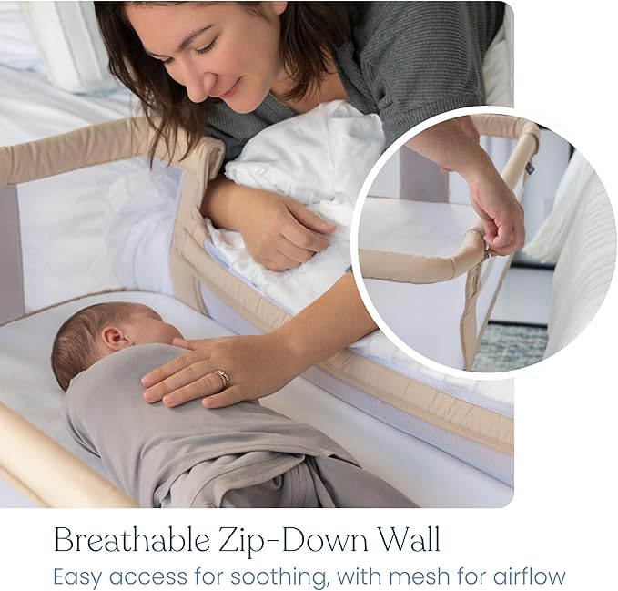HALO® BassiNest® Bedside Sleeper – Breathable Baby Bassinet Slides Over Bed with Mesh Walls for Airflow & Visibility, Lowering Wall for Easy Access, Portable & Lightweight, Fits Most Beds