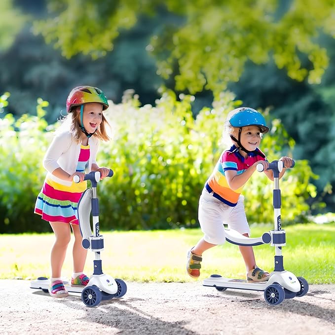 VOLPAM C001 Electric Scooter for Kids, 80W Motor, Max Safe Speed 5MPH, 3 Adjustable Height, Lean-to-Steer, 3.5" Lighted Up Wheel, Foldable Scooter for Boys & Girls, Max Load 110lbs