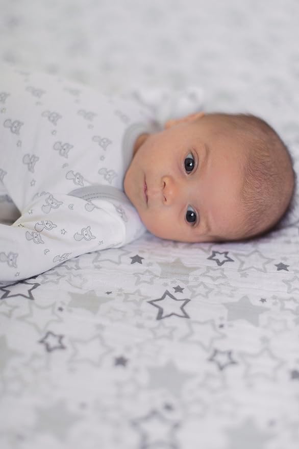SwaddleDesigns Softest Cotton Muslin Fitted Crib Sheet/Toddler Sheet for Baby Boy & Girl, Gray & Sterling Starshine