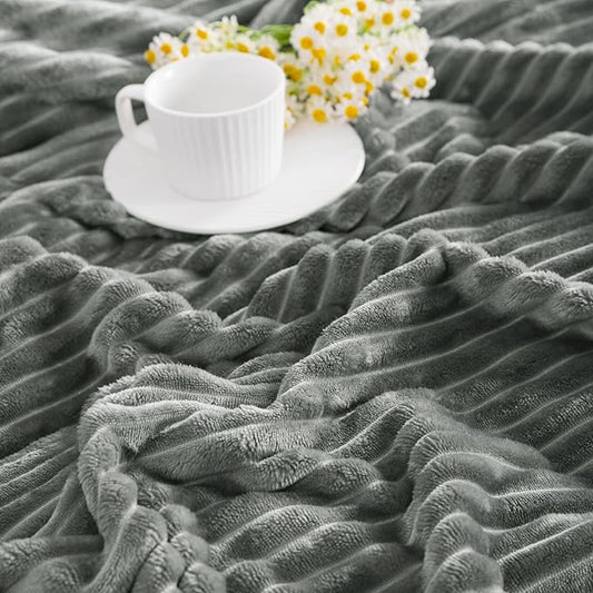 NTBAY Plush Flannel Twin Bed Blanket, 60X80 Inches Soft and Warm Lightweight Blanket with Striped Texture Bed Blanket for Couch Sofa Bed All Seasons, 60"x80", Grey