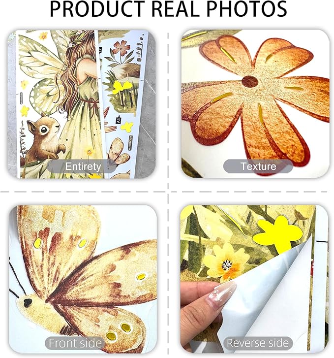 Forest Fairy Squirrel Wall Stickers Wildflower Butterflies Reusable Peel and Stick Wall Clings for Nursery Kids Room Bedroom Home Decor