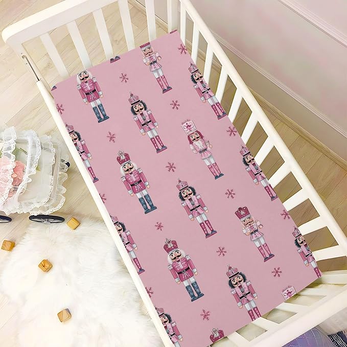 Christmas Nutcrackers Pinks Crib Sheets Soft Breathable Fitted Baby Crib Sheets Mattress Cover for Girls Boys52 x 28" x 9"
