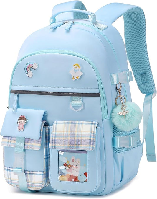 KIDNUO Backpack for Girls, 15.6 Inch Laptop School Bag Kids Kindergarten Elementary College Backpacks Large Bookbags for Teen Girl Women Students Casual Travel Daypacks (Blue)