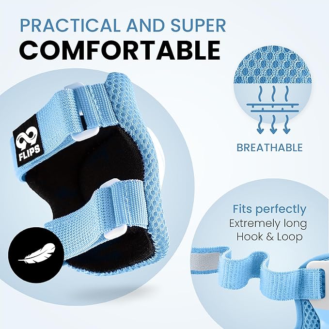 99FLIPS Knee Pads for Kids 3-12 Years - 6pcs Complete Set Certified by TÜV Rheinland - Knee Pads Elbow Pads and Wrist Guards for Kids and Toddler - Skateboard Roller Skates Scooter