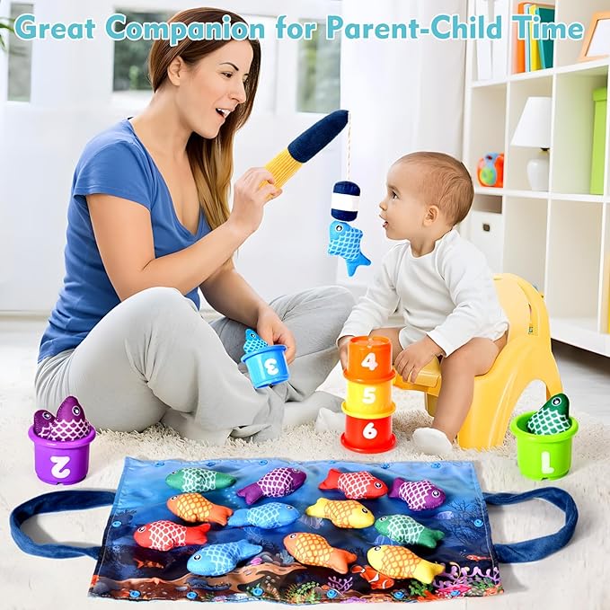 Montessori Toys for 1 Year Old Boy Girl Gifts, Cloth Fishing Game Toddler Toy 1-3, Sorting Learning Baby Toys 6-12-18 Months, One Year Old Girl Boy Gifts