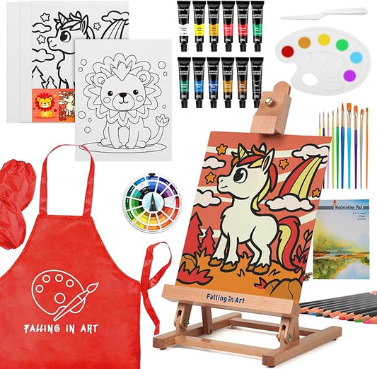Falling in Art 52Pcs Acrylic Paint Set with Table Easel, Art Painting Kit with Acrylic Paints, Canvas Panels, Paintbrushes, Canvas Supplies Kit for Kids, Adults, Beginners, and Artists, Red