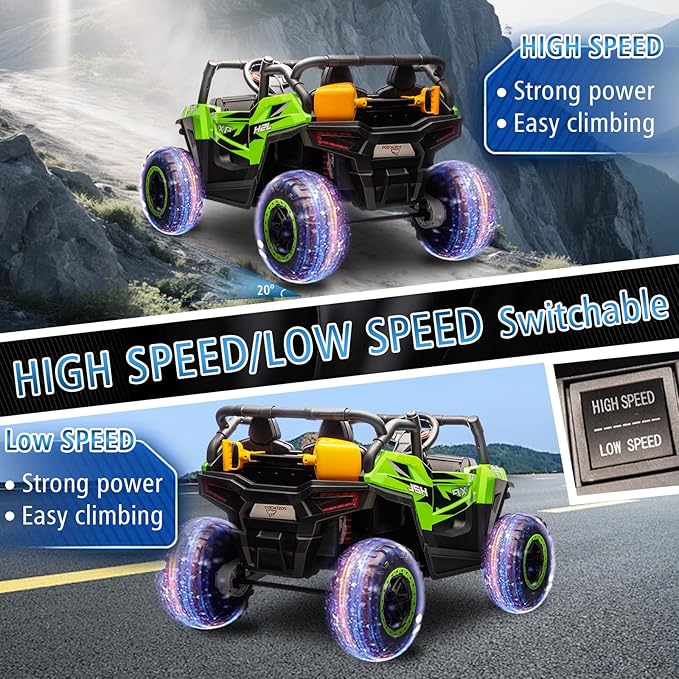 24V Car for Kids, 4WD Ride on Electric Cars, 4x4 Battery Powered Electric UTV for Boys Girls, 3 Speeds Off Road Truck with Bluetooth (Green)