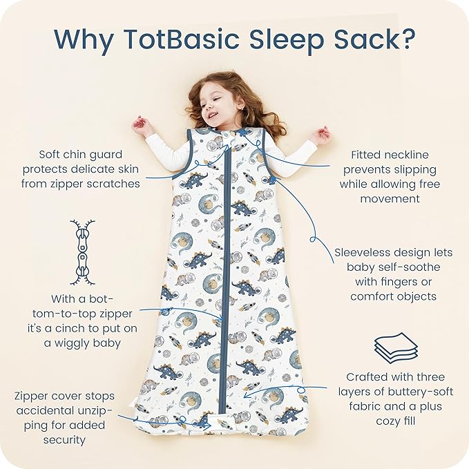 1.0 TOG Sleep Sack 6-12-15 Months, Baby Sleep Sack with Sleeveless, Cozy Premium Baby Wearable Blanket with 2-way Safe Zipper All Season Sleeping Bags, 1-pack