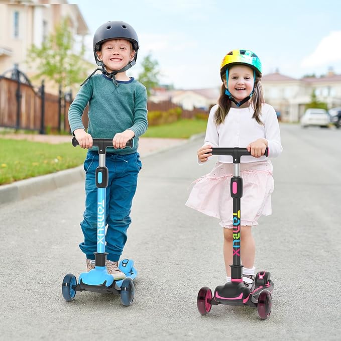 TONBUX Kids Scooter, Light Up 3 Wheel Kick Scooters for Kids 3-12, Folding Scooters with Adjustable Height - Toddler Scooter Lean-to-Steer & Widen Anti-Slip Deck