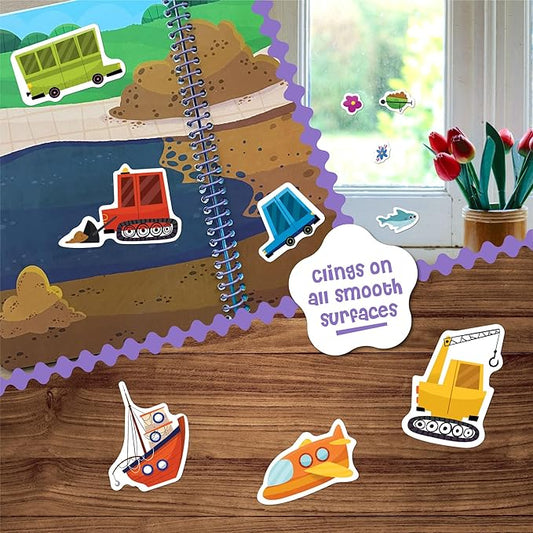 Stick4Ever Jelly Sticker Book - for Kids - Waterproof, Easy to Clean Reusable Sticker Book for Toddlers- Reusable Road Trip Activities for Kids - Stocking Stuffers for Toddlers (Vehicles)