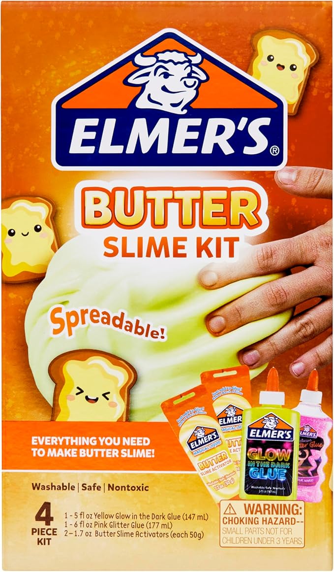 Elmer’s Butter Slime Kit, Includes Glow in the Dark Glue, Glitter Glue, Slime Activator, 4 Count - Kids Activity, Creative Fun, Arts & Crafts