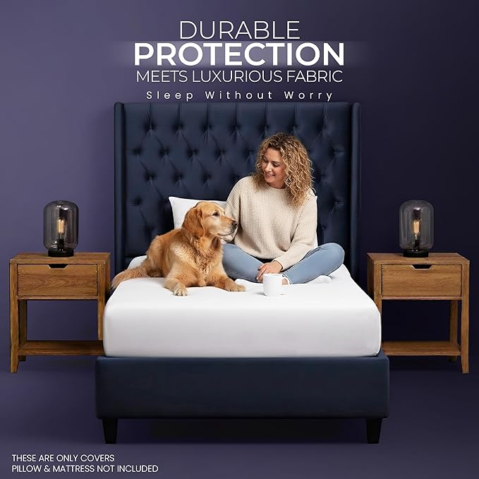 Utopia Bedding Waterproof Mattress Protector Set, Twin Sheet Set Deep Pocket Soft and Breathable, Includes 1 Fitted Style Mattress Cover and 1 Zippered Pillow Protector