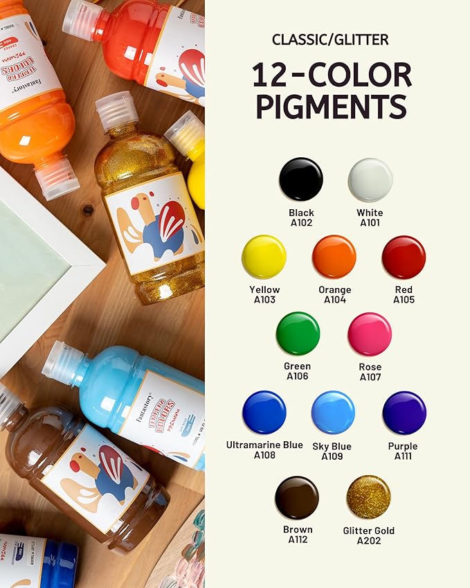 Fantastory Tempera Paint for Kids 12 Colors (16.9 oz Each) Washable Tempera Paint, Kids Poster Paint Sponge Painting, Non-Toxic Kids Paint Finger Paints Hand Paints Bottles Gifts