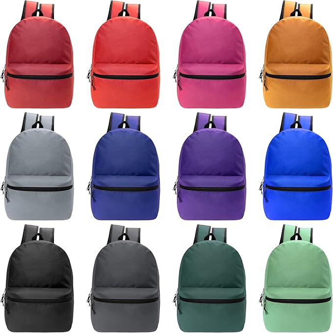 17" School Backpacks for Kids - Backpacks in Bulk for Elementary, Middle, and High School Students in Assorted Colors