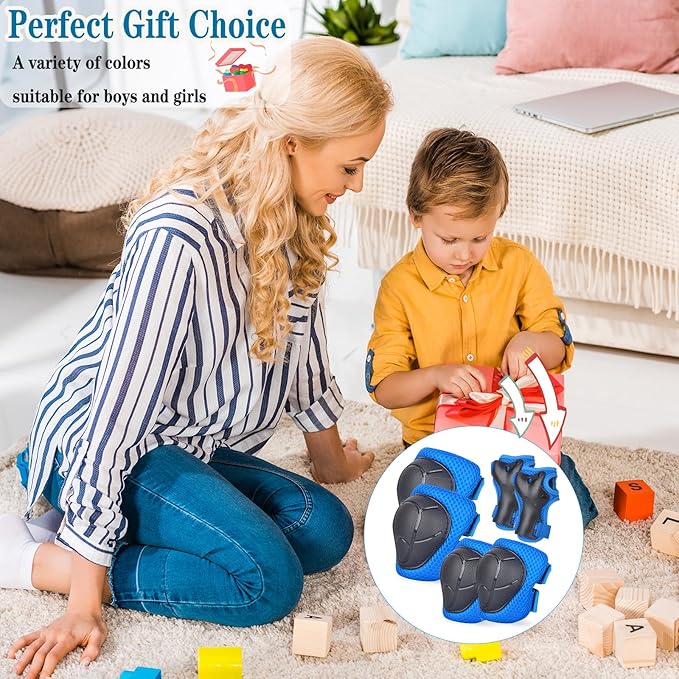 Kids/Youth Knee Pads and Elbow Pads Set for Kids 3-14 Years Boys Girls Protective Gear Set Adjustable Knee Pads, Elbow Pads, Wrist Guards Skateboard Skating Skiing Cycling Biking Running Scooter