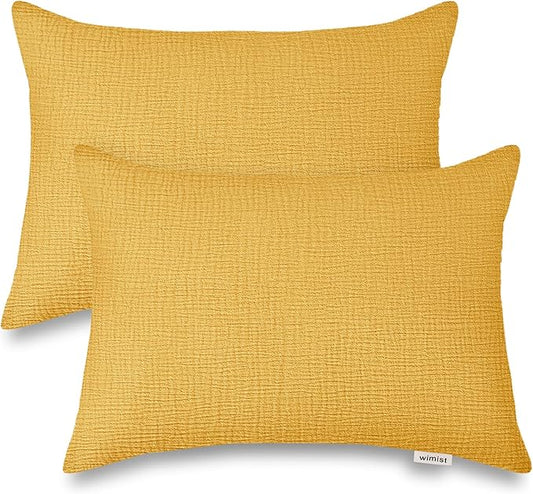 Toddler Pillowcases for 14"x20" Pillow 2 Pack, Muslin Small Toddler Baby Kids Travel Pillow Covers for Boys Girls with Envelope Closure (Mustard Yellow, 14 x 20 Inch)