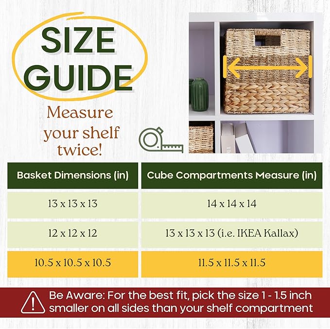 CHI AN HOME 11 Inch Cube Storage Bins, Wicker Storage Baskets for Cube Shelf, Natural Foldable Square Baskets for Storage, Large Woven Storage Bin with Handle, Baskets for Pantry, Living Room Set of 4