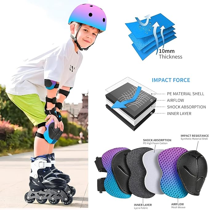 Adjustable Gradient Color Kids/Toddler Bike Helmet for 1-2-3-5-8-14 Years Boys Girls,Skateboard Helmet with Knee and Elbow Pads Wrist Guard Roller Skates,Cycling,Skating Scooter Longboard