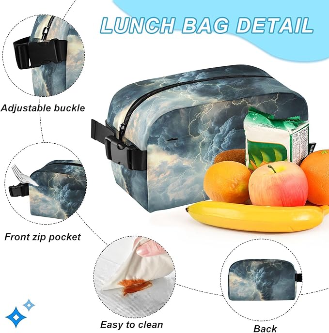 Jucciaco Lightning Tornado Grey Backpack with Lunch Bag, School Travel Backpack for Teens Boys Girls Backpacks Set