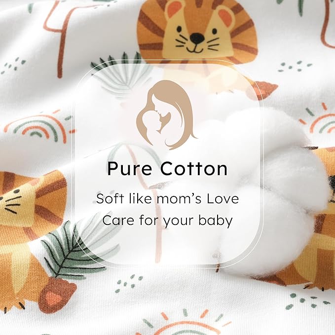 Baby Sleep Sack 6-12 months, 100% Cotton Sleeping Sack for Newborn and Infant, 3 Pack Baby Wearable Blanket, 0.5 Tog Lightweight Double Zipper Sleep Bag Medium Brown Green Lion