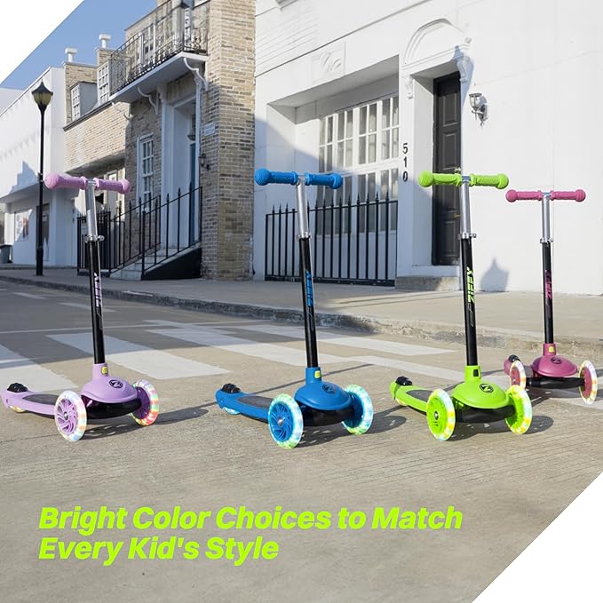 ZIFFY Multicolor 3 Wheel Scooter for Kids 3-5, Toddler Kick Scooters with LED Light-Up Wheels for Boys and Girls, 5 Adjustable Height and Lean-to-Steer Design, Support up to 110 lbs by JOVA