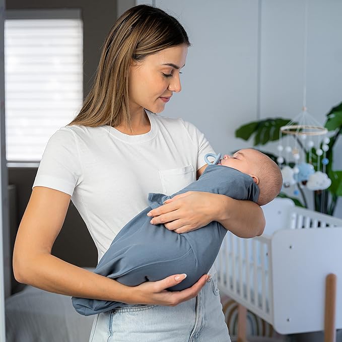 Comfy Cubs Easy Swaddle Blanket, 3 Pack - 100% Cotton Newborn Wrap, Small for 0-3 Months Infants, with Adjustable Velcro, Breathable and Durable Sleep Sack for Babies - Stone, Nomadic Blue & Azul