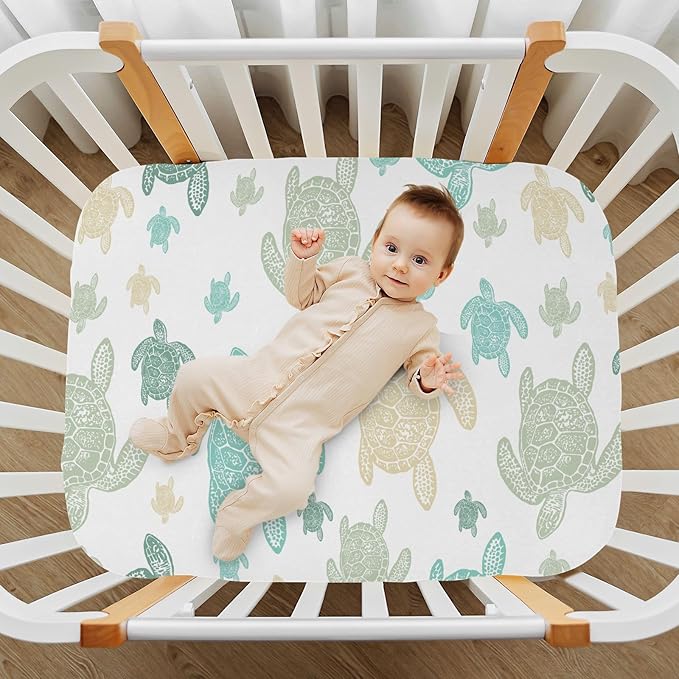 Sea Turtles Crib Sheet for Boys Girls, Super Soft Breathable Fitted Crib Sheet for Standard Crib & Toddler Mattress, Nursery Sheet, 28x52 in