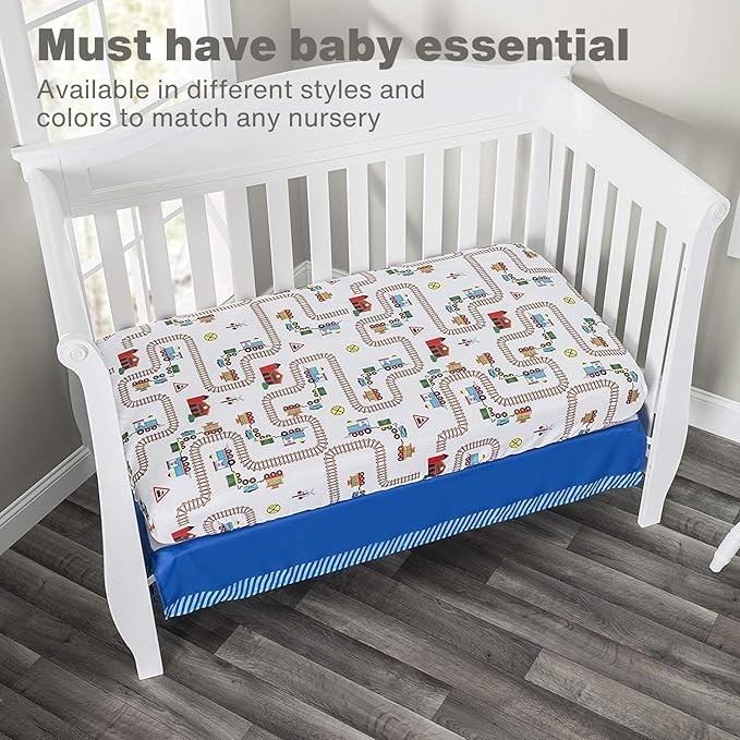Baby Boy Fitted Crib Sheet Choo Choo Train, 100% Soft Breathable Microfiber Baby Sheet, Fits Standard Size Crib Mattress 28in x 52in, Nursery Sheet