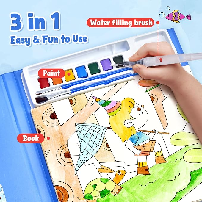 JoyCat Paint with Water Coloring Books for Toddlers, Watercolor Painting Sets for Kids Ages 3-5 4-8, Arts and Crafts Drawing Activities Toy Birthday Gift for Boys Girls (Adventure)