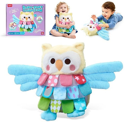 JoyCat Baby Toys for 0-12 Months,13 Inch Sensory Owl Stuffed Animal, Soft Montessori Tummy Time for Infant with Textured Crinkle Mirror, Carseat Toy for Newborn Boys & Girls Birthday Christmas Gifts