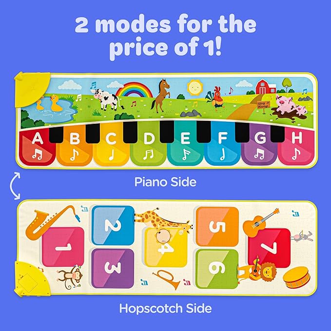 Move2Play, Double Sided Piano Mat | 50+ Sounds & Songs | 1, 2, 3, 4+ Year Old Gift & Birthday Present | Baby, Toddler, Boy, & Girl Age 12, 18, 24+ Month Old