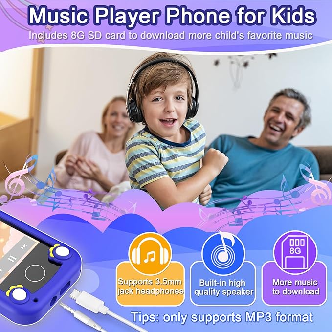 Kids Phone for Boys Girls, Touchscreen Toddler Smartphone Learning Toy, 3-10 Year Old Christmas Birthday Gift, Play Cell Phone With Camera, Games, Music, 8GB Card