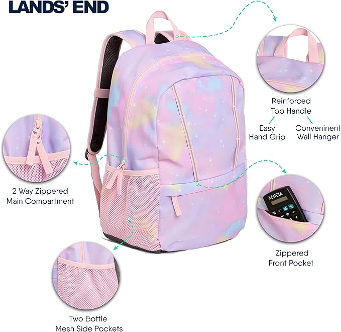 Lands' End Unisex Kids Medium ClassMate Lightweight Durable Elementary School Backpack, Desert Rose