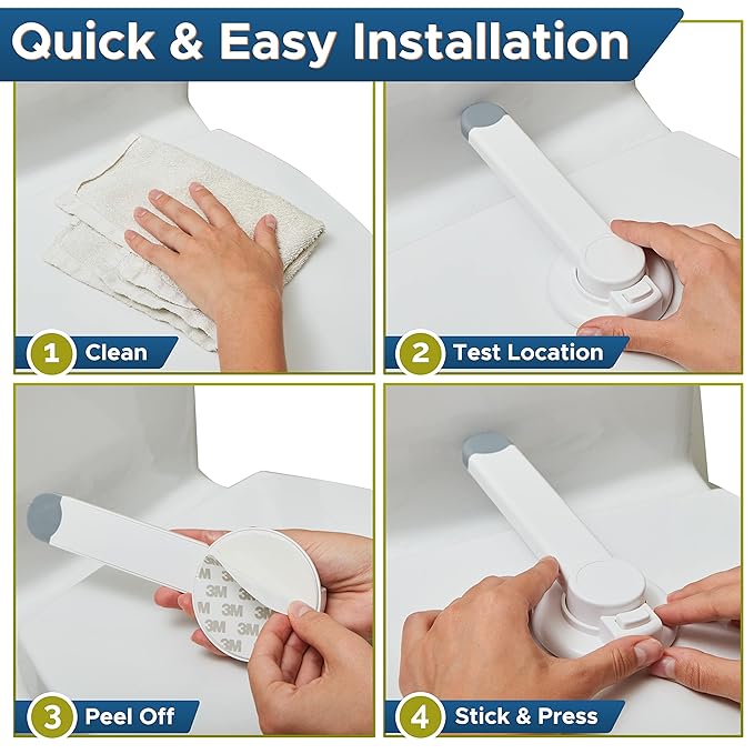 Toilet Locks Baby Proof (2-Pack) Ideal Baby Proof Toilet Lid Lock with Arm – No Tools Needed Easy Installation with 3M Adhesive – Top Safety Toilet Seat Lock – Fits Most Toilets, White