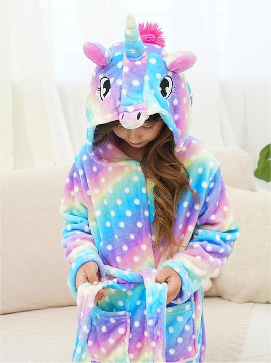 Doctor Unicorn Girls Fleece Hooded Robe Toddler Warm Fuzzy Bathrobe