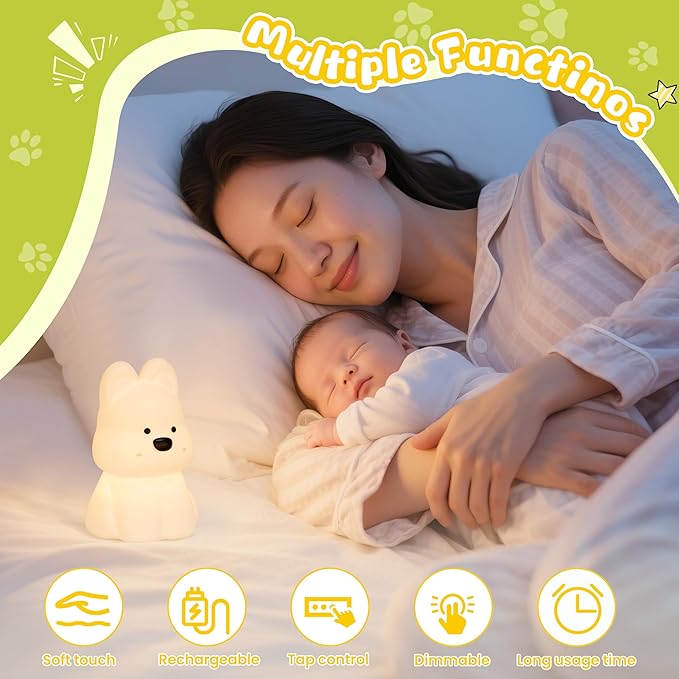 loatme Night Light for Kids, Rechargeable Dimmable Silicone LED Nightlight with 7 Colors, Baby Nursery Night Lamp, Touch Squishy Lamp, Cute Gifts for Girls, Boys, Toddler Room Decor, Dog